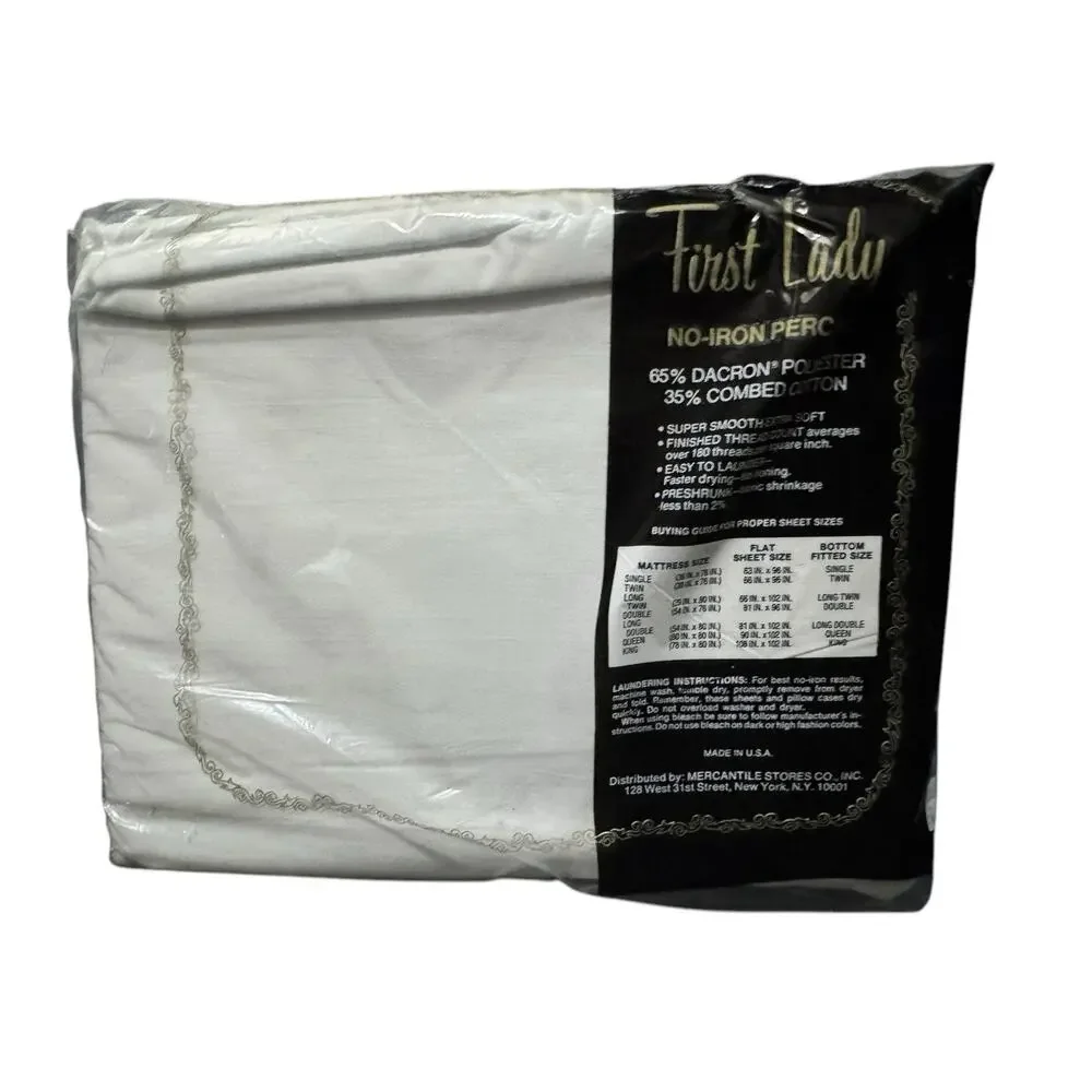 VTG First Lady No Iron Percale Double Bed Sheet‎ Set Fitted Flat Pillowcases NEW